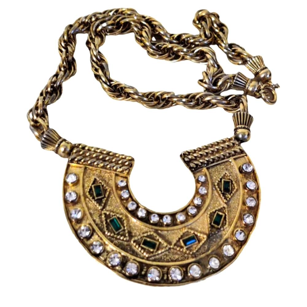 Vintage Orena Paris Egyptian Revival Horseshoe Bib Necklace